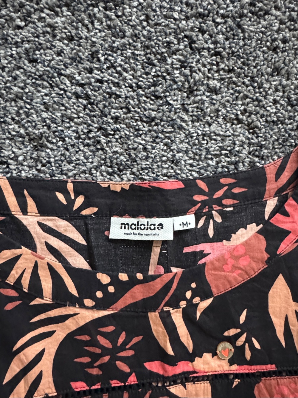 Maloja Black Floral Short-Sleeve Shift Dress with Coral and Peach Accents - Picture 2 of 3